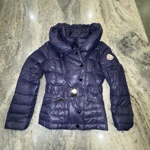 Moncler Size 2 Grenoble Puffer Down Feather Jacket 2010s Navy Blue Short Belted